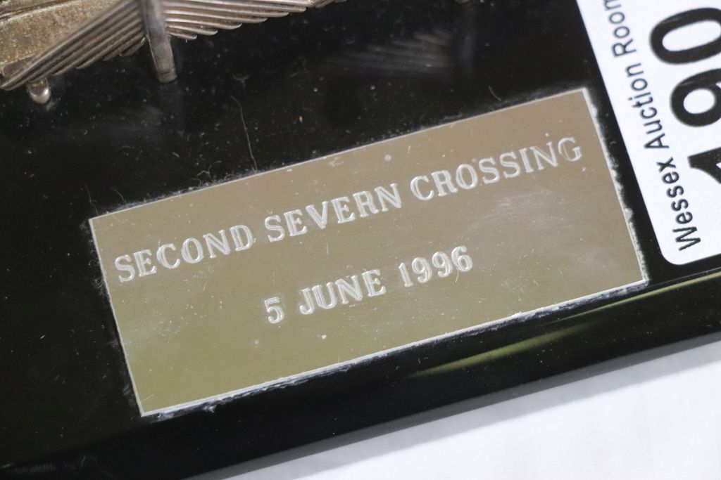 Hallmarked Silver Model of The Second Severn Bridge on Wooden Plinth - Image 4 of 4