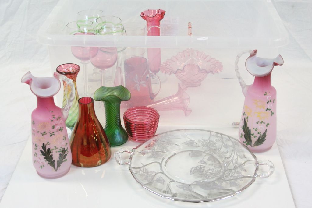 Collection of vintage Art glass etc to include; Cranberry glass, Loetz style etc
