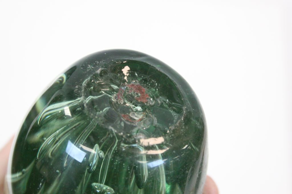 Two 19th Century Green Glass "Dump" Paperweights with air bubble decoration, and rough pontil bases, - Image 3 of 4