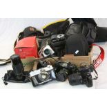 Collection of vintage cameras & equipment to include; Canon EOS 3000, Canonet S, Pentax P30 etc