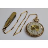 Keystone open face top wind pocket watch together with a pen knife
