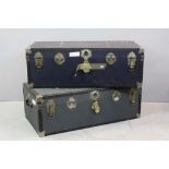 Two Vintage ' Overpond ' Blue Travelling Trunks