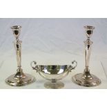 Pair of George III Style Silver Plate on Copper Candlesticks, 29cms high together with Barker