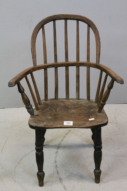 Antique Child's Hoop Back Windsor Elbow Chair with Elm Seat together with an Antique Elm Seated - Image 4 of 7