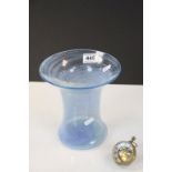 Bliue Glass Vase with Flared Rim and Blue Swirl Design, 20cms high together with a Glass Bull's