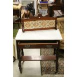 Late 19th century Marble Top Washstand with Tiled Back, Single Drawer and Pot Shelf Below, 77cms