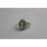 Silver CZ and Opal Paneled Dress Ring