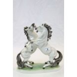 Royal Belvedere Vienna Ceramic Model of Two Fighting Grey Horses, 37cms high