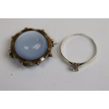 9ct gold simulated moonstone brooch together with a silver paste set ring
