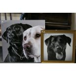 Framed Portrait of a Black Labrador Dog and another of Two Labradors