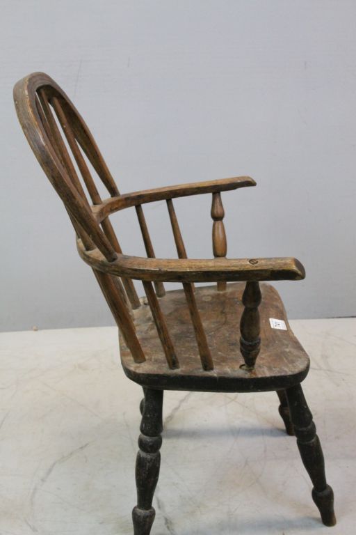 Antique Child's Hoop Back Windsor Elbow Chair with Elm Seat together with an Antique Elm Seated - Image 6 of 7