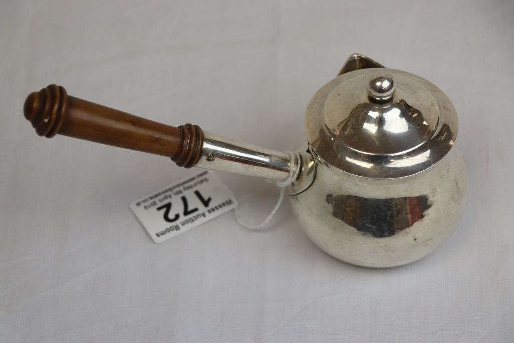 Georgian Style Silver Plated Lidded Brandy Warming Pan with Turned Wooden Handle - Image 5 of 5