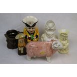 Five Toby / Character Jugs plus a Ceramic Sheep