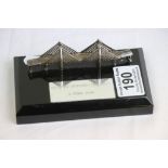 Hallmarked Silver Model of The Second Severn Bridge on Wooden Plinth