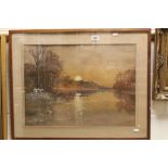 Watercolour, Moonlit Lake Scene, indistinctly signed and dated 1949, 60cms x 43cms, framed and