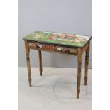 19th century Pine Side Table with Single Drawer, later painted to top and drawer in an ' Alice in