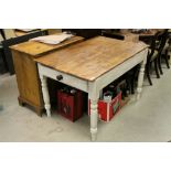 Victorian Farmhouse Pine Kitchen Table with Single Drawer to end and painted base, 117cms long x