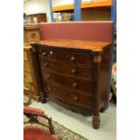 Large Victorian Mahogany Bow Fronted Chest of Two Short over Three Long Drawers with Turned Wooden