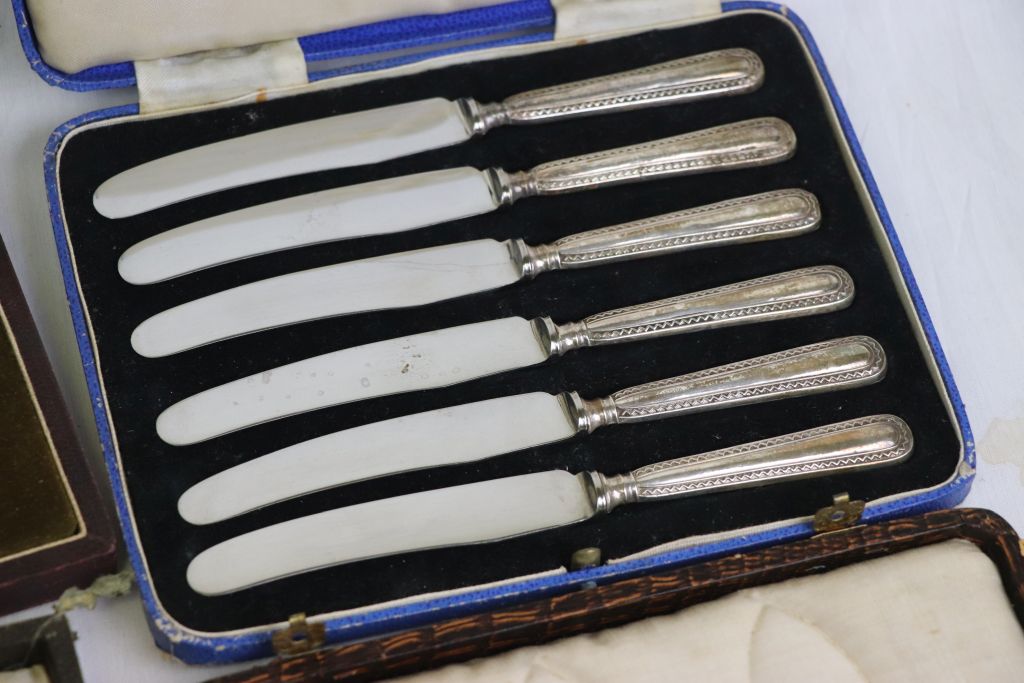 Cased set of six silver handled butter knives, cased set of six ivorine handles fruit knives and - Image 4 of 6