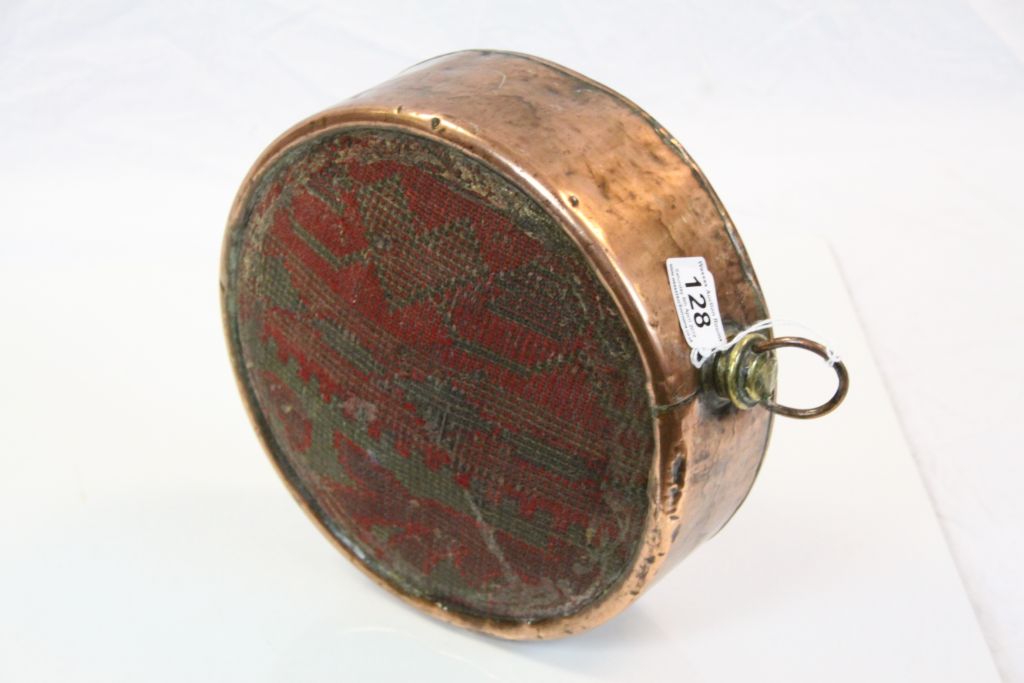 19th century Copper Circular Coach Foot Warmer with Carpet covered top, 26cms diameter - Image 2 of 2