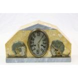 Art Deco Marble mantle Clock, movement marked "Lardot & Boyon Paris", lacking pendulum & bell,