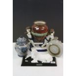 Beswick ' Spirit of Peace ' White Horse, Studio Pottery Flask, Chinese Style Jar and Lid plus a