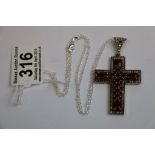 Silver Crucifix set with Marcasites and Rubies