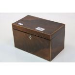 Georgian Mahogany and Boxwood Two Compartment Tea Caddy with Mother of Pearl Escutcheon and Key,