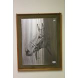 Retro Etched Stainless Steel Picture of the Race Horse ' Arkle ', 46cms x 61cms, Framed