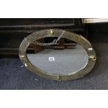 Arts and Crafts Hammered Brass Oval Mirror, 56cms x 42cms