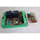 Two boxes of costume jewellery to include necklaces, earrings, bracelets etc