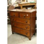 19th century Oak Chest of Two Short over Three Long Drawers with Turned Wooden Handles and raised on