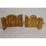 Two Wooden Buddhist Carved Deities contained in Triptych Cases
