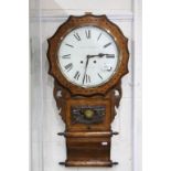 Late Victorian Walnut and Inlaid Hanging Wall Clock, the white face marked ' David Hughes,