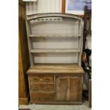 19th century Pine Dresser Base with Three Drawers flanked by a Cupboard, 102cms long x 73cms high