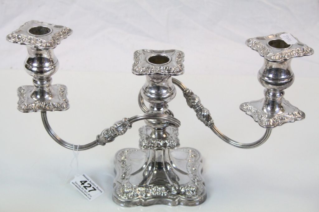 Viners Silver Plated Three Branch Candelabra together with a Pair of Silver Plated and Wooden Wine - Image 4 of 4