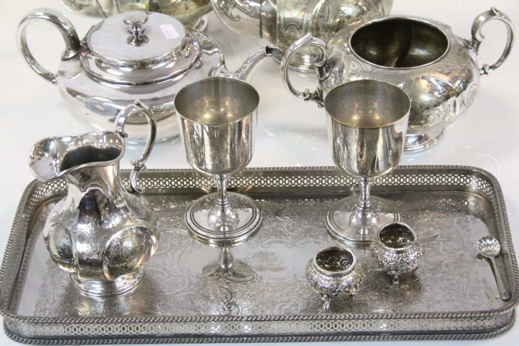 Collection of white metal & vintage Silver plate to include teaset, goblets etc - Image 2 of 4