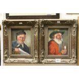 Fritz P Muller, Pair of Oil on Panel Portraits of Gentlemen smoking a Pipe and Cheroot