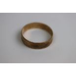 9ct yellow gold wedding band, width approximately 5mm, ring size Q½