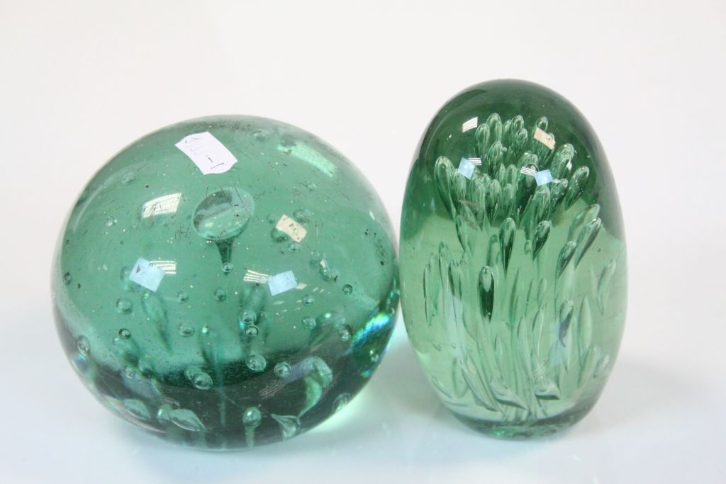 Two 19th Century Green Glass "Dump" Paperweights with air bubble decoration, and rough pontil bases, - Image 2 of 4