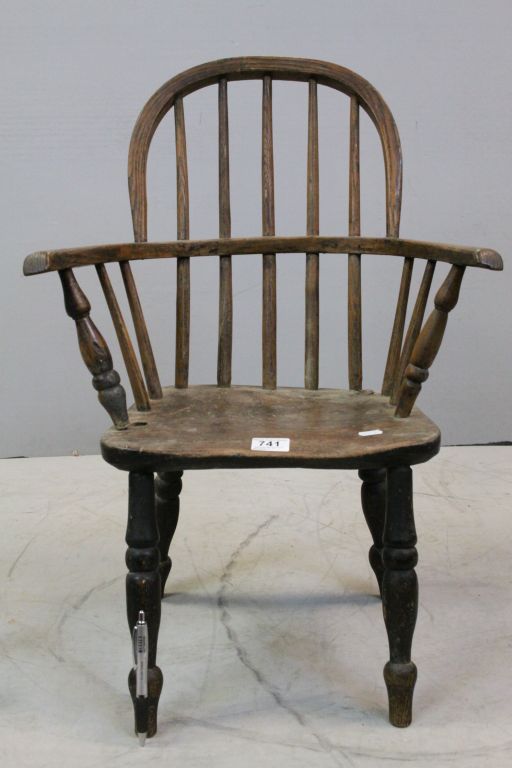Antique Child's Hoop Back Windsor Elbow Chair with Elm Seat together with an Antique Elm Seated - Image 7 of 7
