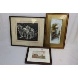 Farming Interest - Oil Painting of Man with Horse and Cart hauling Logs and Two other pictures of