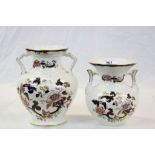 Two Mason's Ironstone ceramic Bulbous Vases with twin handles, both in "Mandalay" patter, the larger