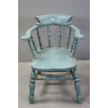 Blue Distressed Painted Captains Tub Chair