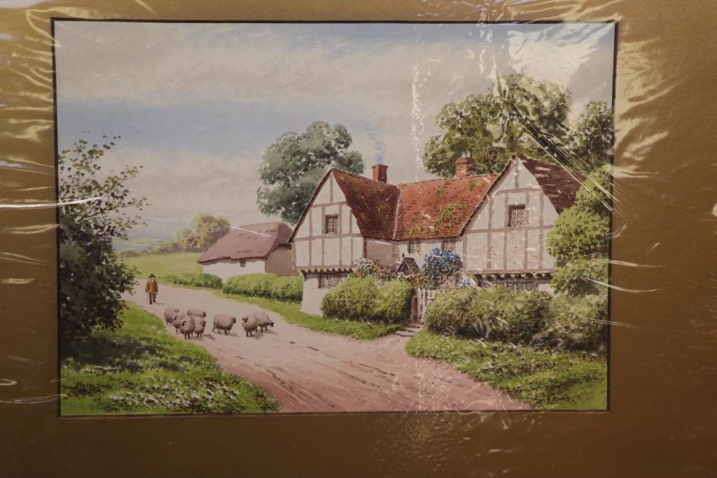 E. Lewis (Early 20th century) Watercolours, Four Rural Scenes with Cottages, Figures, Animals and - Image 3 of 5