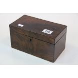 Georgian Mahogany Two Compartment Tea Caddy with Key, 22cms long