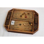 Resin backgammon board and counters, floral decoration in relief