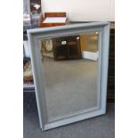 Blue / Grey Painted Framed Mirror with Bevelled Edge, 77cms x 108cms