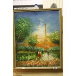 Framed Oil on board picture, Impressionist style depicting the Eiffel Tower and signed by the