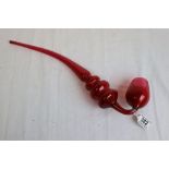 Victorian Nailsea Cranberry glass decorative pipe with writhen tapered stem